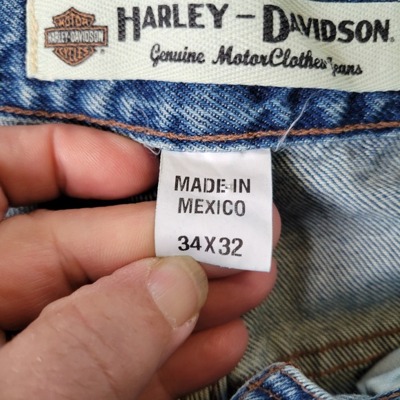 Harley Davidson Mens 34x32 Straight Leg Mid Rise Denim Blue Jeans - Picture 8 of 12